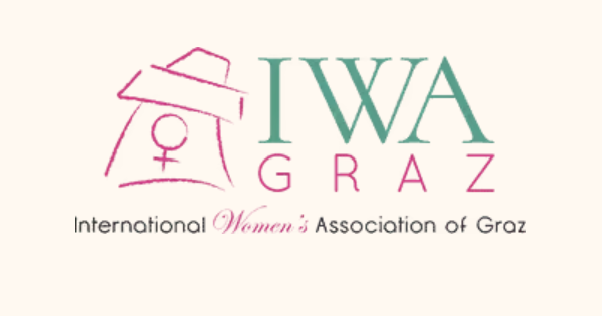 Logo of the International Women's Association of Graz featuring the letters 'IWA' and an illustration of a hat with a female gender symbol.